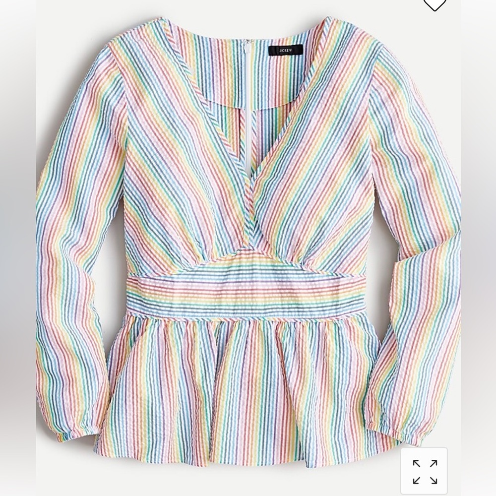 J.Crew V-neck peplum top in rainbow seersucker NWOT